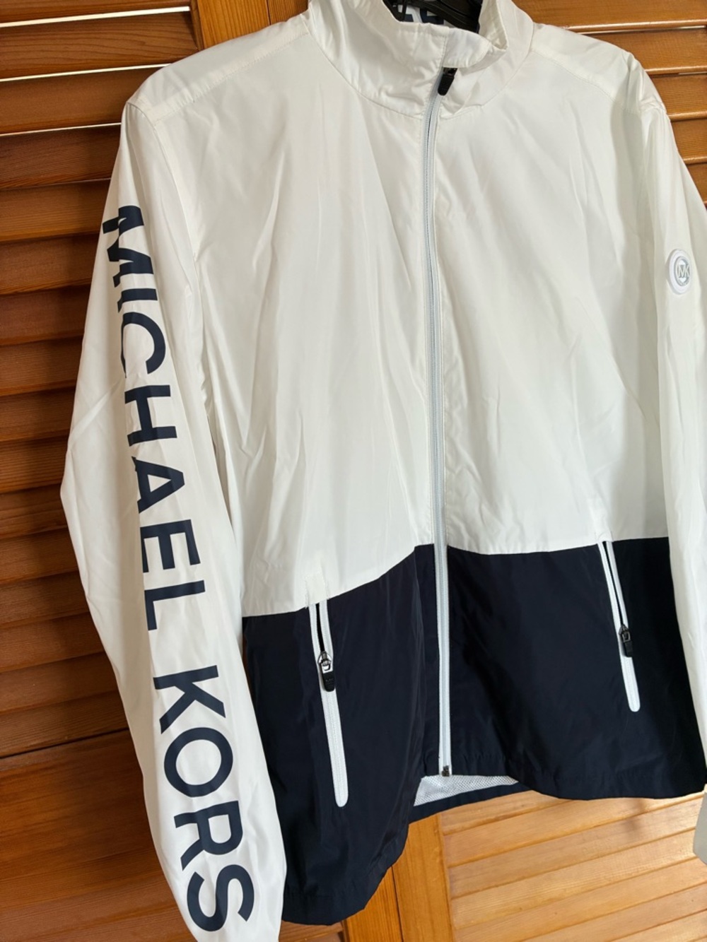 Michael Kors White Navy Colorblock Windbreaker Jacket NWT